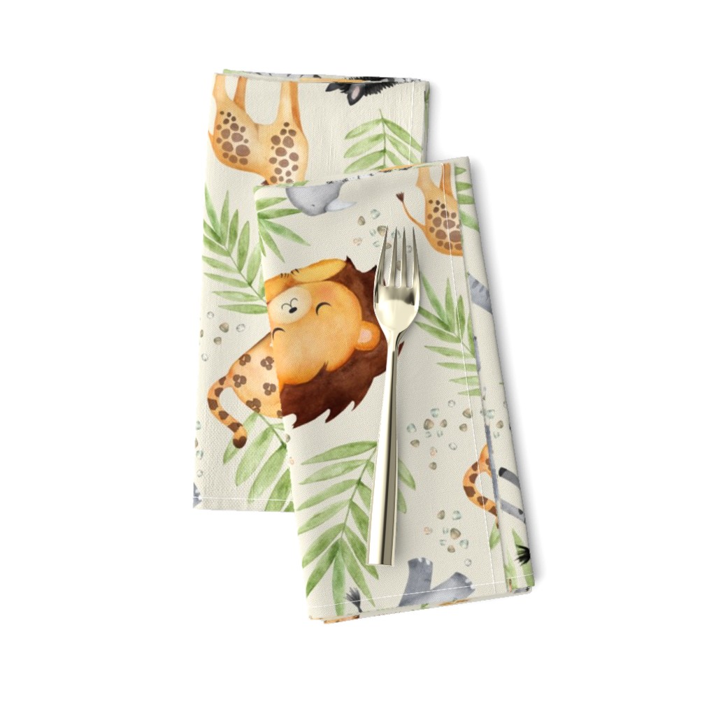 XL Jungle Animals (cream) Kids Safari Animal Nursery Bedding, Lion Elephant Giraffe Zebra Rhino Cheetah