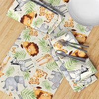 XL Jungle Animals (cream) Kids Safari Animal Nursery Bedding, Lion Elephant Giraffe Zebra Rhino Cheetah