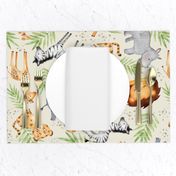 XL Jungle Animals (cream) Kids Safari Animal Nursery Bedding, Lion Elephant Giraffe Zebra Rhino Cheetah