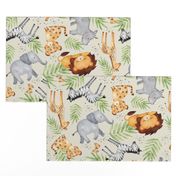 XL Jungle Animals (cream) Kids Safari Animal Nursery Bedding, Lion Elephant Giraffe Zebra Rhino Cheetah