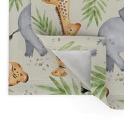 XL Jungle Animals (cream) Kids Safari Animal Nursery Bedding, Lion Elephant Giraffe Zebra Rhino Cheetah