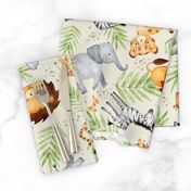 XL Jungle Animals (cream) Kids Safari Animal Nursery Bedding, Lion Elephant Giraffe Zebra Rhino Cheetah