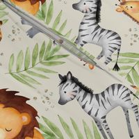 XL Jungle Animals (cream) Kids Safari Animal Nursery Bedding, Lion Elephant Giraffe Zebra Rhino Cheetah