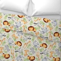 XL Jungle Animals (cream) Kids Safari Animal Nursery Bedding, Lion Elephant Giraffe Zebra Rhino Cheetah