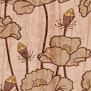 Wood Textured Poppies