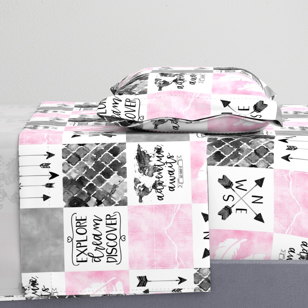 Adventure Awaits//Pink&Grey - Wholecloth Cheater Quilt