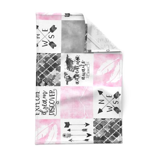 Adventure Awaits//Pink & Grey - Wholecloth Cheater Quilt - Rotated