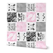 Adventure Awaits//Pink & Grey - Wholecloth Cheater Quilt - Rotated