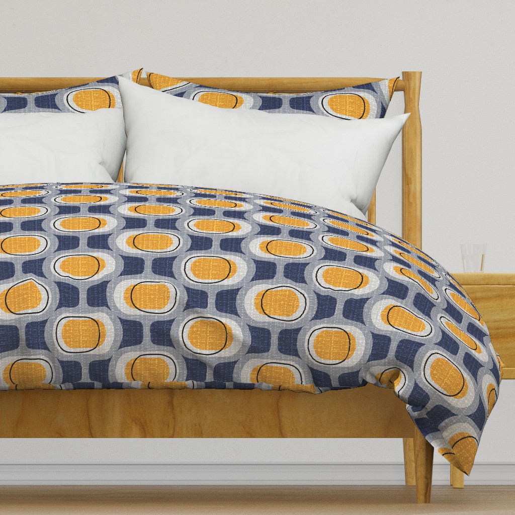 tweedy orbs navy-marigold mid century