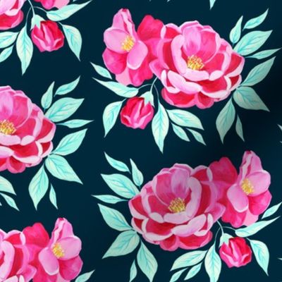 Hot Pink Peonies on Teal (Large) 