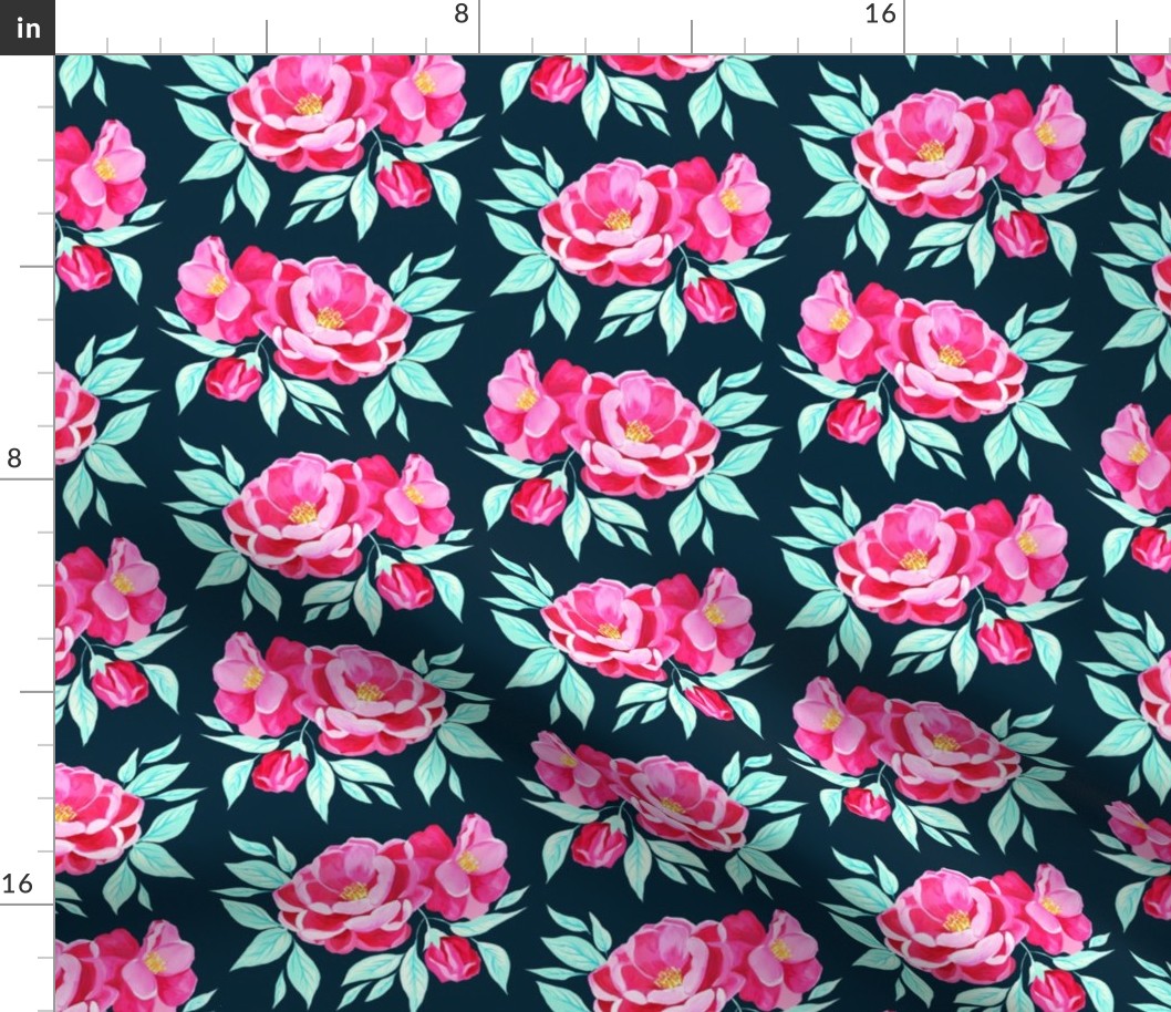 Hot Pink Peonies on Teal (Large) 
