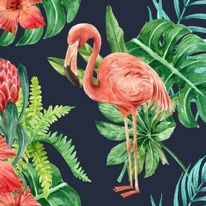 Flamingo Hibiscus Tropical Leaves Black _Converted_-01