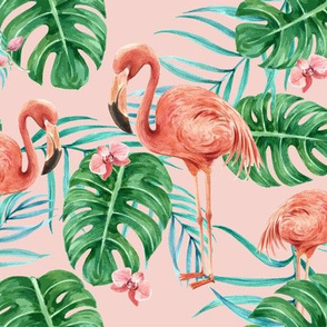Flamingo Hibiscus Tropical Leaves Pink _Converted_-01