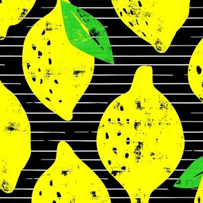 (large scale) lemons - summer citrus - yellow on black (striped) - LAD20