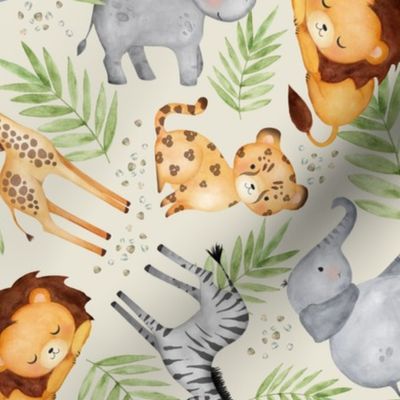 8" Jungle Animal Patchwork Quilt - Kids Safari Animal Nursery Bedding, Lion Elephant Giraffe Zebra Rhino Cheetah