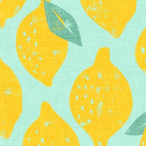 (large scale) lemons - summer citrus - yellow on mint - LAD20