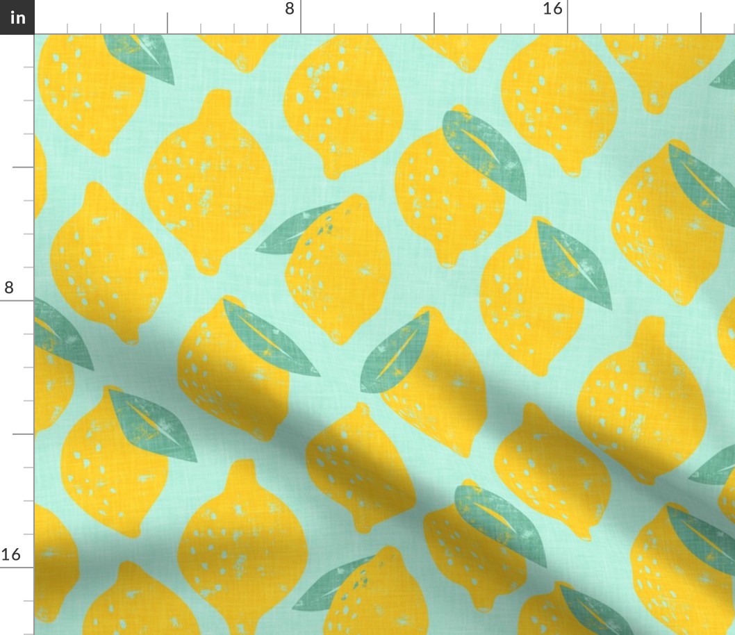 (large scale) lemons - summer citrus - yellow on mint - LAD20