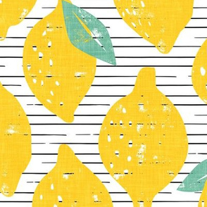 (large scale) lemons - summer citrus - yellow on black stripes - LAD20