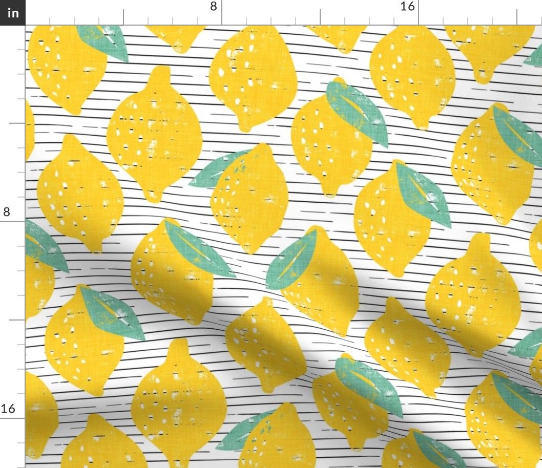 (large scale) lemons - summer citrus - yellow on black stripes - LAD20