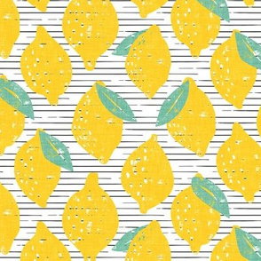 (med scale) lemons - summer citrus - yellow on black stripes - LAD20