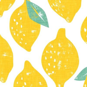 (large scale) lemons - summer citrus - yellow on white - LAD20