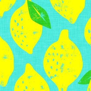 (large scale) lemons - summer citrus - bright teal - LAD20