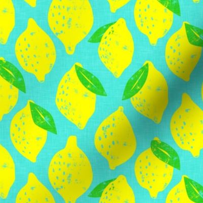 (med scale) lemons - summer citrus - bright teal - LAD20