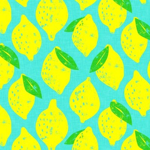 (med scale) lemons - summer citrus - bright teal - LAD20