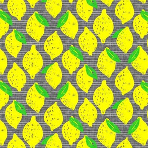 (small scale) lemons - summer citrus - grey stripes - LAD20