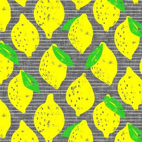 (med scale) lemons - summer citrus - grey stripes - LAD20