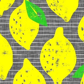 (large scale) lemons - summer citrus - grey stripes - LAD20