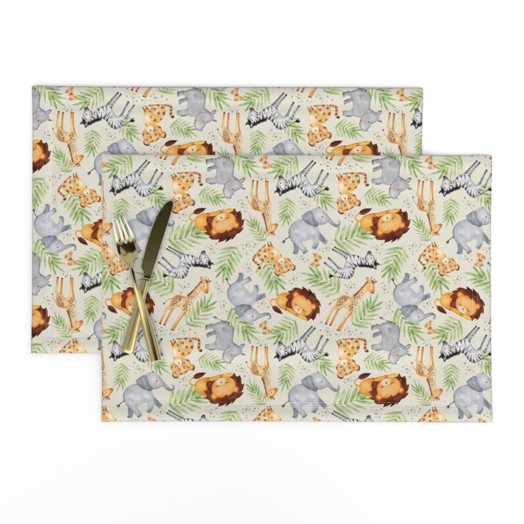 Jungle Animals (cream) Kids Safari Animal Nursery Bedding, Lion Elephant Giraffe Zebra Rhino Cheetah, SMALLER scale