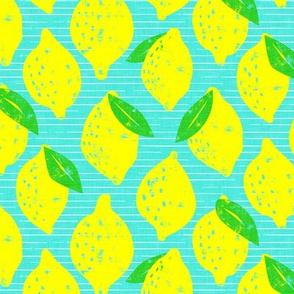 (med scale) lemons - summer citrus - bright teal stripes - LAD20
