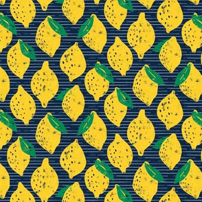 (small scale) lemons - summer citrus - navy stripes - LAD20