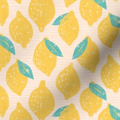 (med scale) lemons - summer citrus - pale pink stripes - LAD20