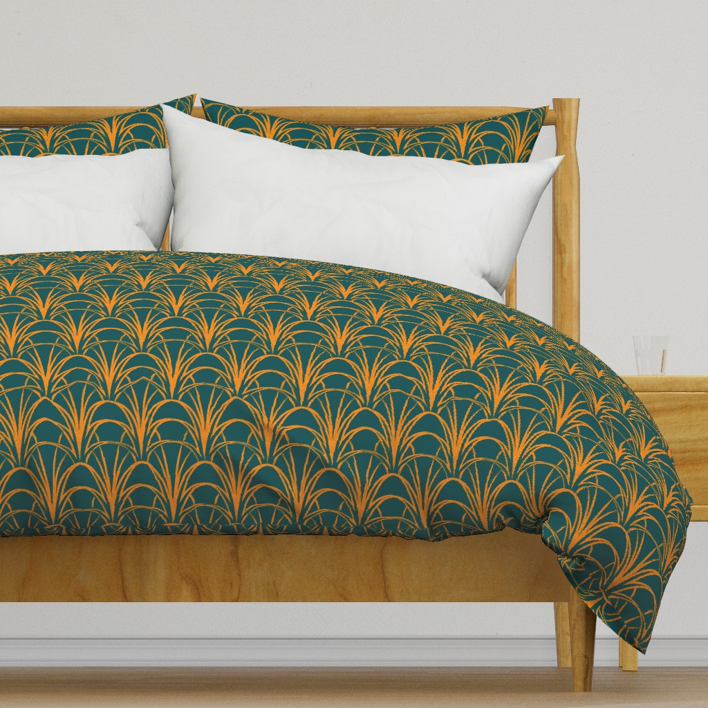 ART DECO FLOWERS - LOOSE LINES, GOLD ON TEAL 