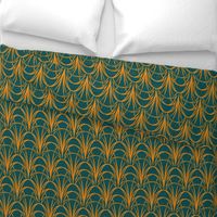 ART DECO FLOWERS - LOOSE LINES, GOLD ON TEAL 