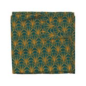 ART DECO FLOWERS - LOOSE LINES, GOLD ON TEAL 