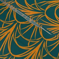 ART DECO FLOWERS - LOOSE LINES, GOLD ON TEAL 