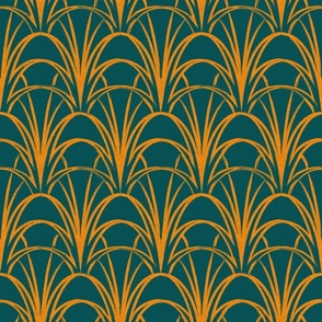 ART DECO FLOWERS - LOOSE LINES, GOLD ON TEAL 