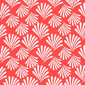 Art Deco Fan Flare! White on Coral Red