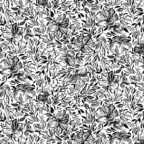 Hibiscus flowers in black ink - MEDIUM