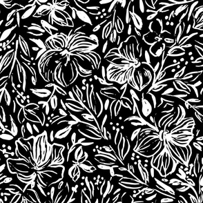 Hibiscus flowers in black ink  - large