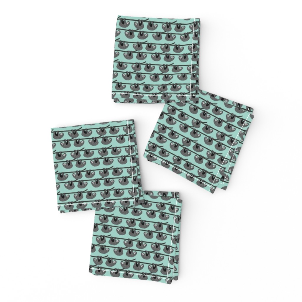 SMALL sloth fabric // mint grey black and white gender neutral kids