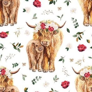 4" red rose magnolia Highland cow floral