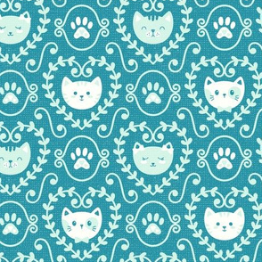 I Heart Cats in Mint on Teal