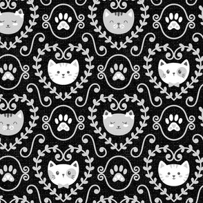 I Heart Cats in White & Grey on Black