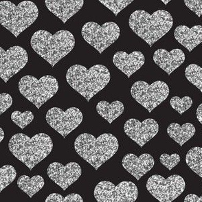 Hearts - Silver Glitter Black