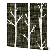 olive green linen birch trees