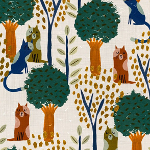 Forest Cats - on tan